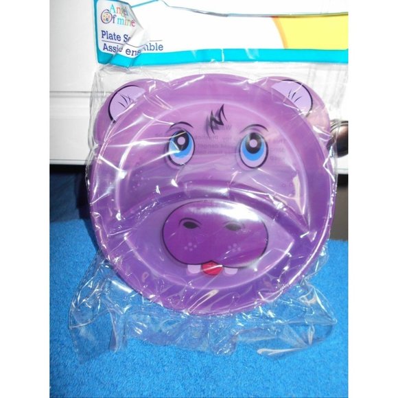 New Angel Of Mine Divided Plate Pk of 2 Animal Purple Hippo - Picture 2 of 2